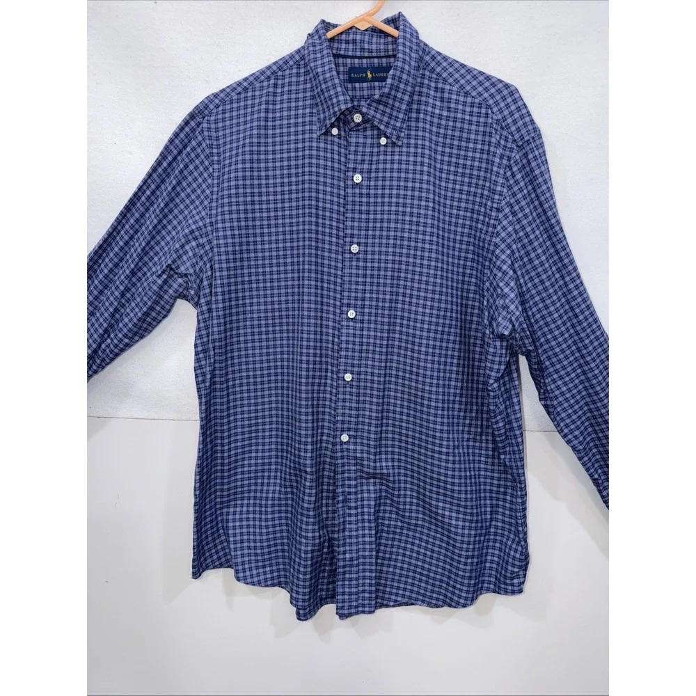 Polo Ralph Lauren Men's Blue Multi Plaid Print Classic Fit Button Front Shirt XL